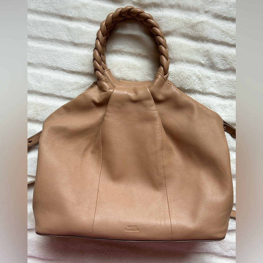 Vince Camuto 100% Leather Jordy Tote With Crossbody Strap Sandstone - Picture 3 of 16